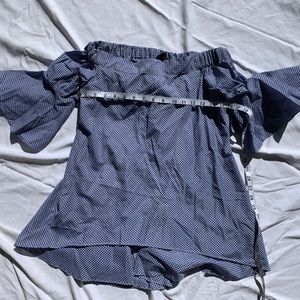 Checkered Blue Back Cutout Blouse